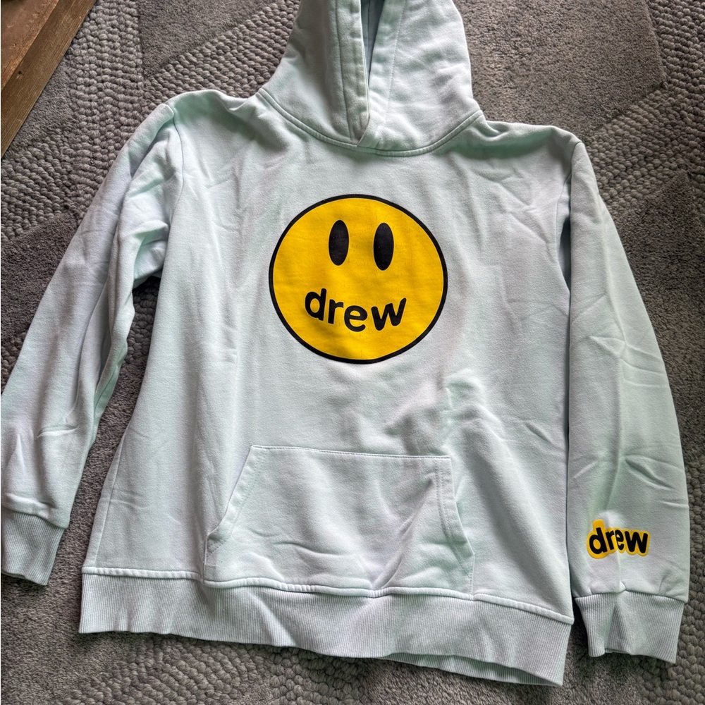 drew house Light Gray Hoodie with Yellow Logo
